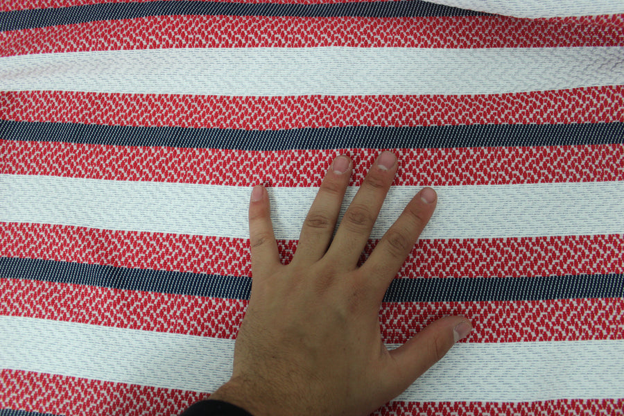 Tissu tweed à rayures - rouge, noir et blanc
