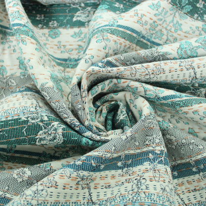Tissu brocart motif fleuri - ton bleu - photo 1/4 | So Tissus