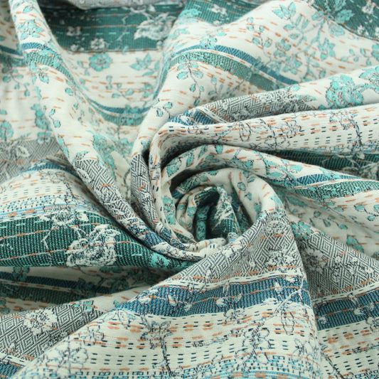 Tissu brocart motif fleuri - ton bleu - photo 1/4 | So Tissus