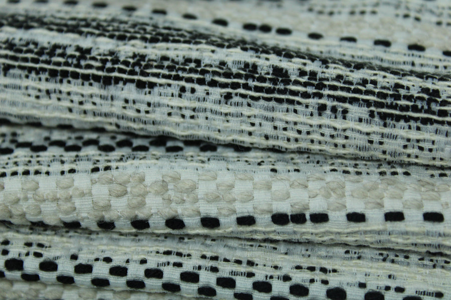 Tissu tweed à rayures - beige, noir et blanc
