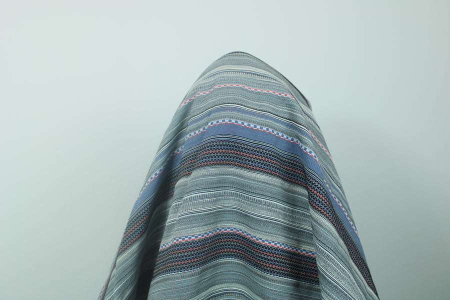 Tissu tweed à rayures - ton bleu et noir
