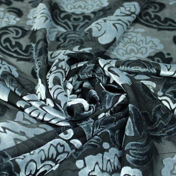 Tissu dévoré de viscose - imprimé baroque - gris et noir