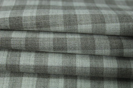 Tissu crêpe de laine stretch - à carreaux - ton gris beige - photo 2/4 | So Tissus