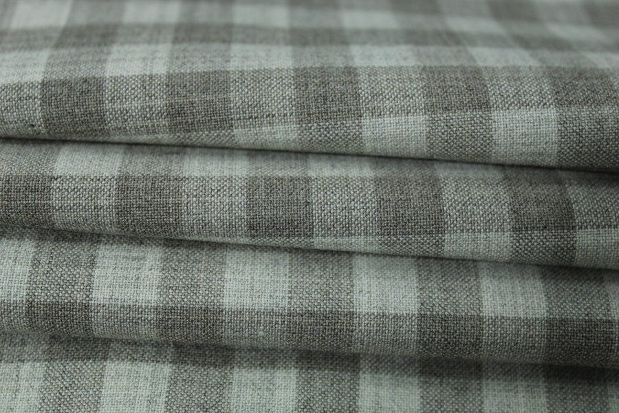 Tissu crêpe de laine stretch - à carreaux - ton gris beige