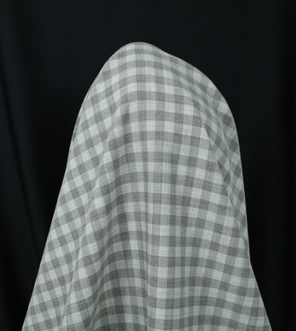Tissu crêpe de laine stretch - à carreaux - ton gris beige - photo 3/4 | So Tissus