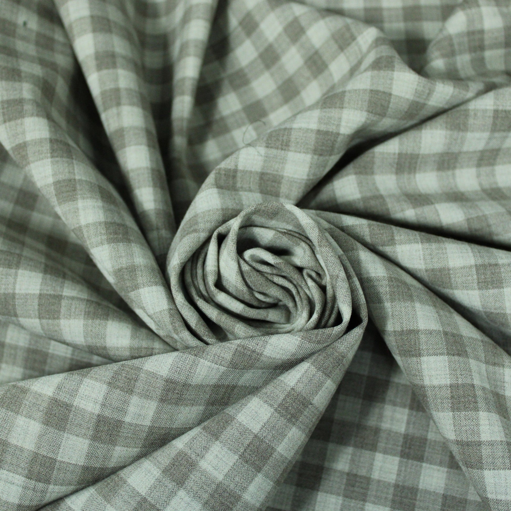 Tissu crêpe de laine stretch - à carreaux - ton gris beige - photo 1/4 | So Tissus