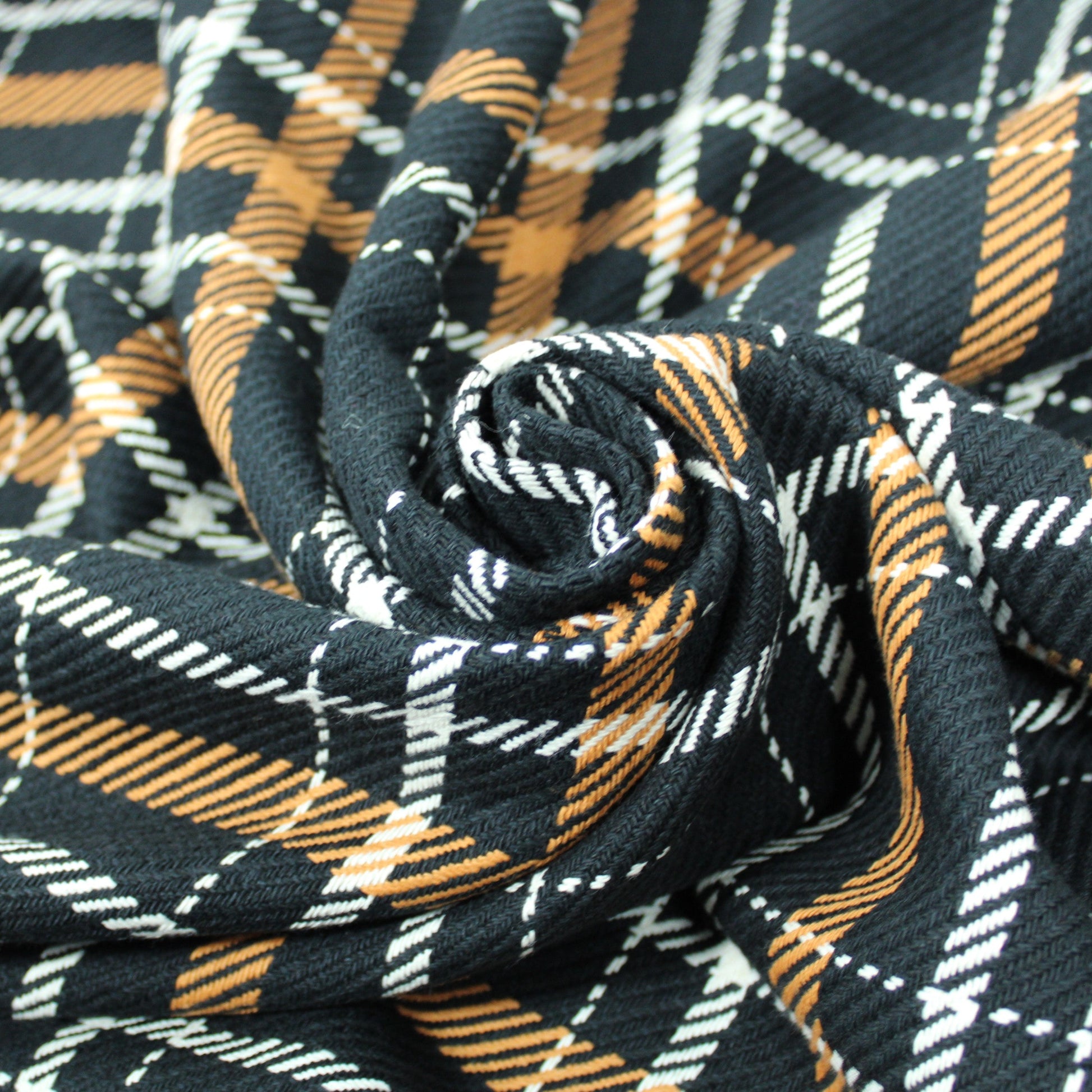 Tissu tweed coton - à carreaux - noir, blanc et orange - photo 1/5 | So Tissus