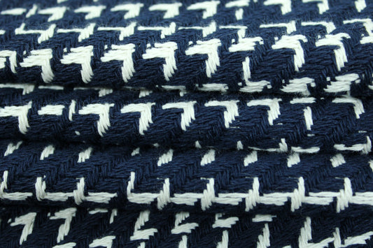 Tissu tweed coton - à carreaux - bleu marine - photo 2/5 | So Tissus
