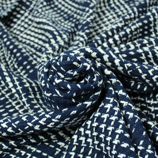 Tissu tweed coton - à carreaux - bleu marine - photo 1/5 | So Tissus