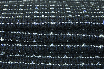 Tissu tweed de laine et coton - bleu marine, noir et blanc - photo 2/3 | So Tissus