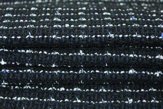Tissu tweed de laine et coton - bleu marine, noir et blanc - photo 2/3 | So Tissus