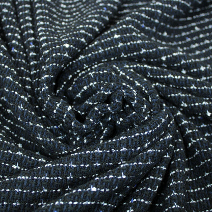 Tissu tweed de laine et coton - bleu marine, noir et blanc - photo 1/3 | So Tissus