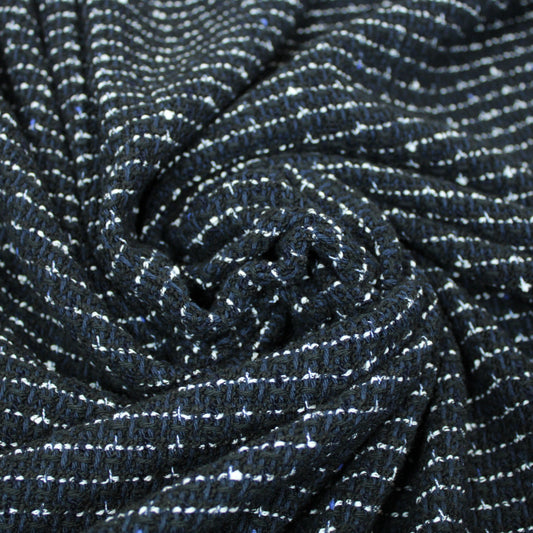 Tissu tweed de laine et coton - bleu marine, noir et blanc - photo 1/3 | So Tissus
