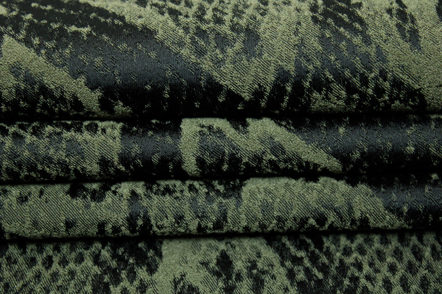 Tissu crêpe stretch - imprimé reptile - kaki et noir
