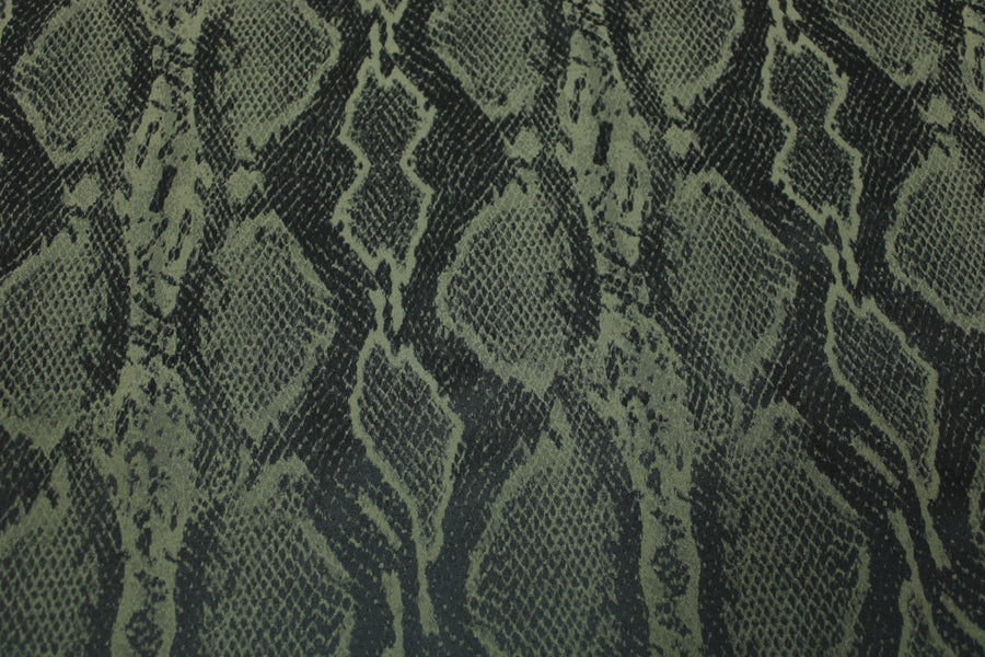Tissu crêpe stretch - imprimé reptile - kaki et noir