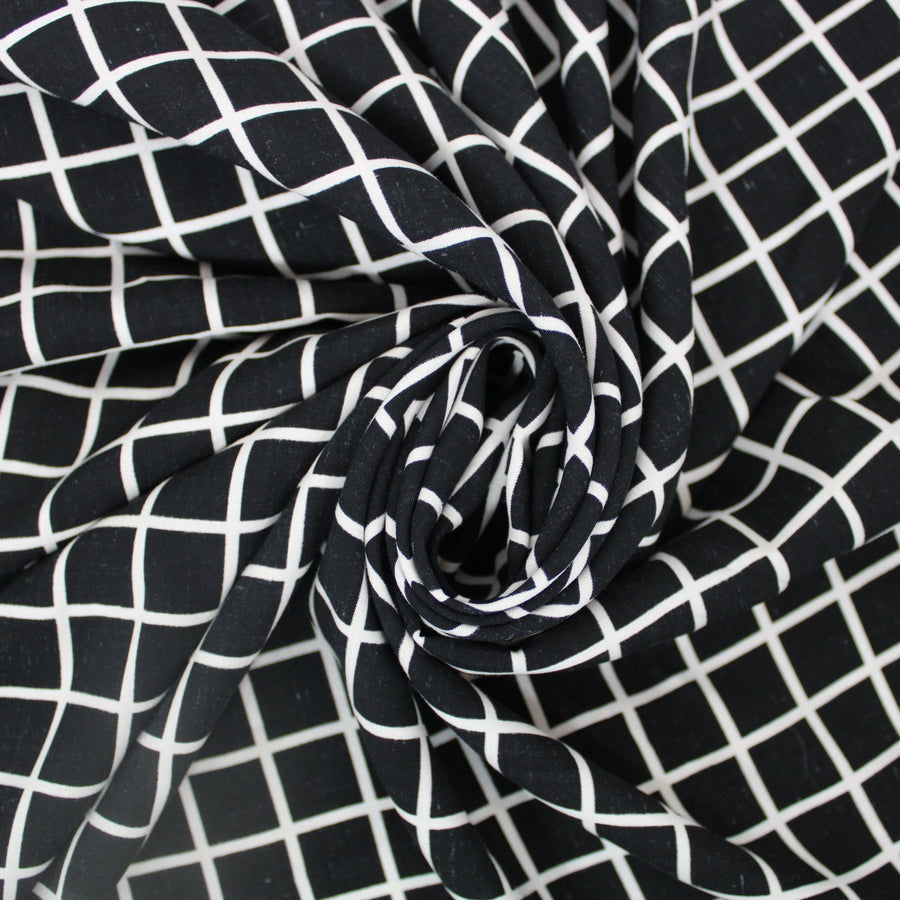 Tissu javanaise de viscose - à carreaux blanc et noir