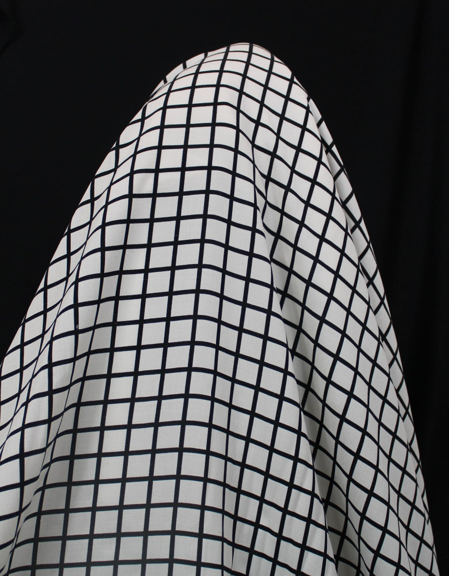 Tissu javanaise de viscose - à carreaux noir et blanc