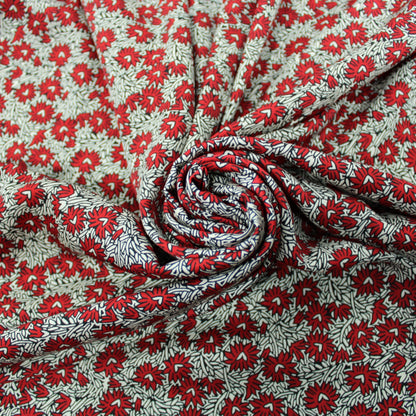 Tissu crêpe - imprimé fleur coeur - rouge, noir et  blanc - photo 1/5 | So Tissus