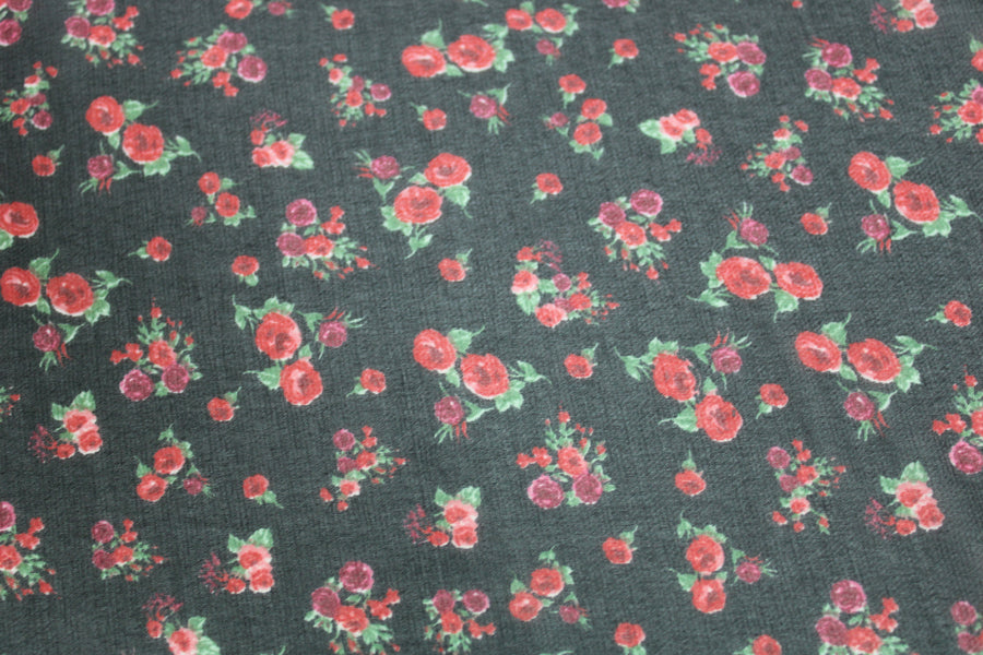 Tissu crêpe georgette  - imprimé petites fleurs rouges