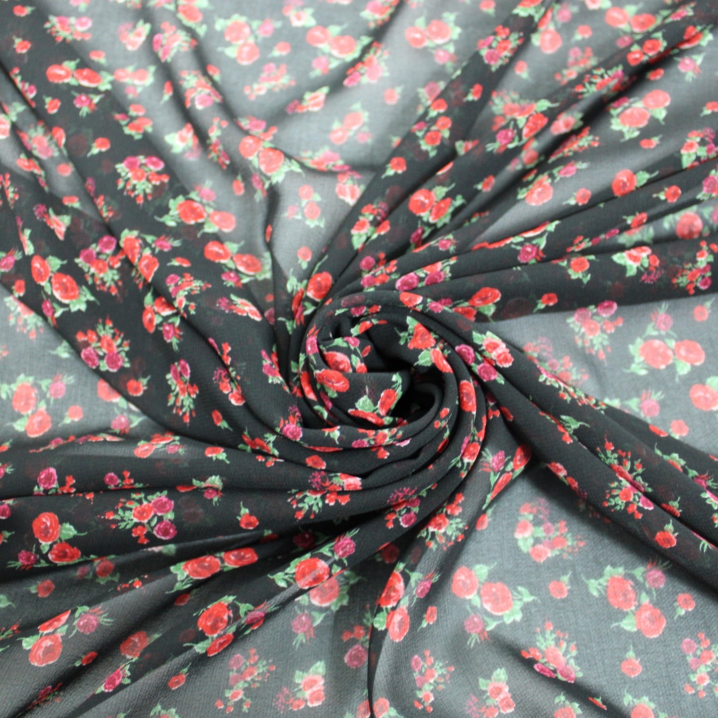 Tissu crêpe georgette  - imprimé petites fleurs rouges - photo 1/5 | So Tissus