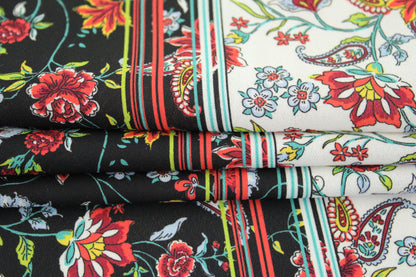 Tissu crêpe georgette  - imprimé bandes fleuris - photo 2/5 | So Tissus