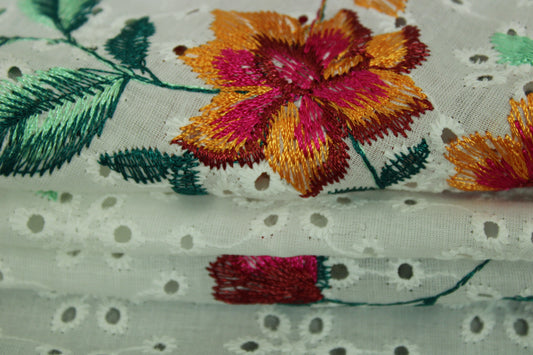 Tissu broderie anglaise - fleuri multicolore - photo 2/4 | So Tissus