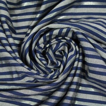 Tissu viscose - à rayures - bleu marine et argent