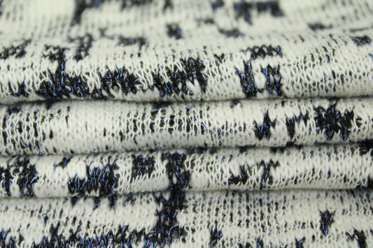 Tissu maille tacheté - blanc, gris et bleu - photo 2/5 | So Tissus