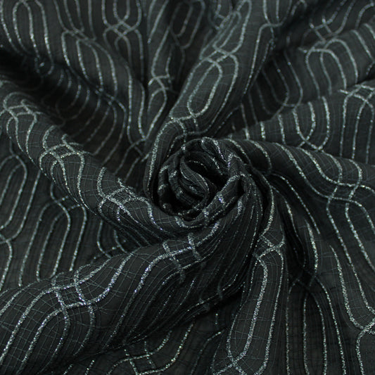 Tissu voile coton brodé - motif géométrique - noir - photo 1/6 | So Tissus