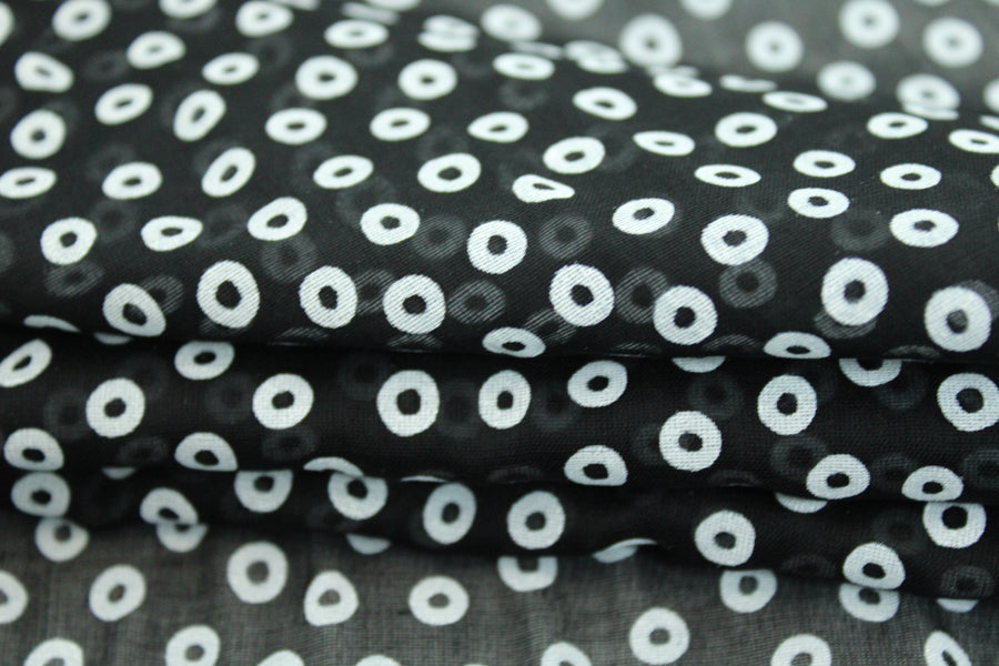 Tissu voile de coton - imprimé à pois - noir et blanc