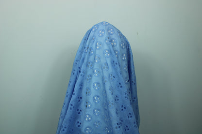 Tissu broderie anglaise - motif circulaire - bleu ciel - photo 3/4 | So Tissus