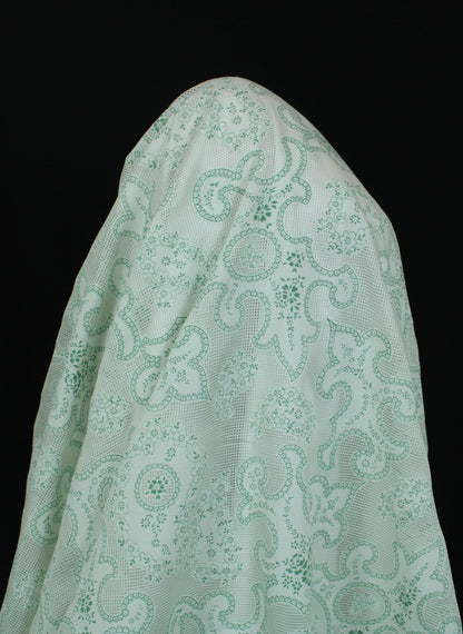 Tissu voile de soie et coton - imprimé arabesque - blanc et vert - photo 3/6 | So Tissus