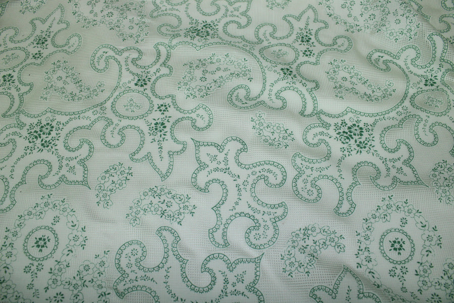 Tissu voile de soie et coton - imprimé arabesque - blanc et vert