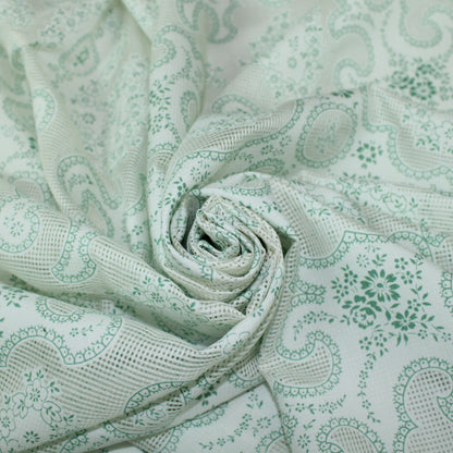 Tissu voile de soie et coton - imprimé arabesque - blanc et vert - photo 1/6 | So Tissus