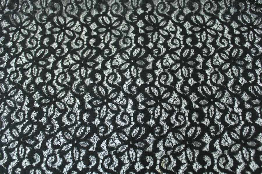 Tissu dentelle motif fleuri- noir