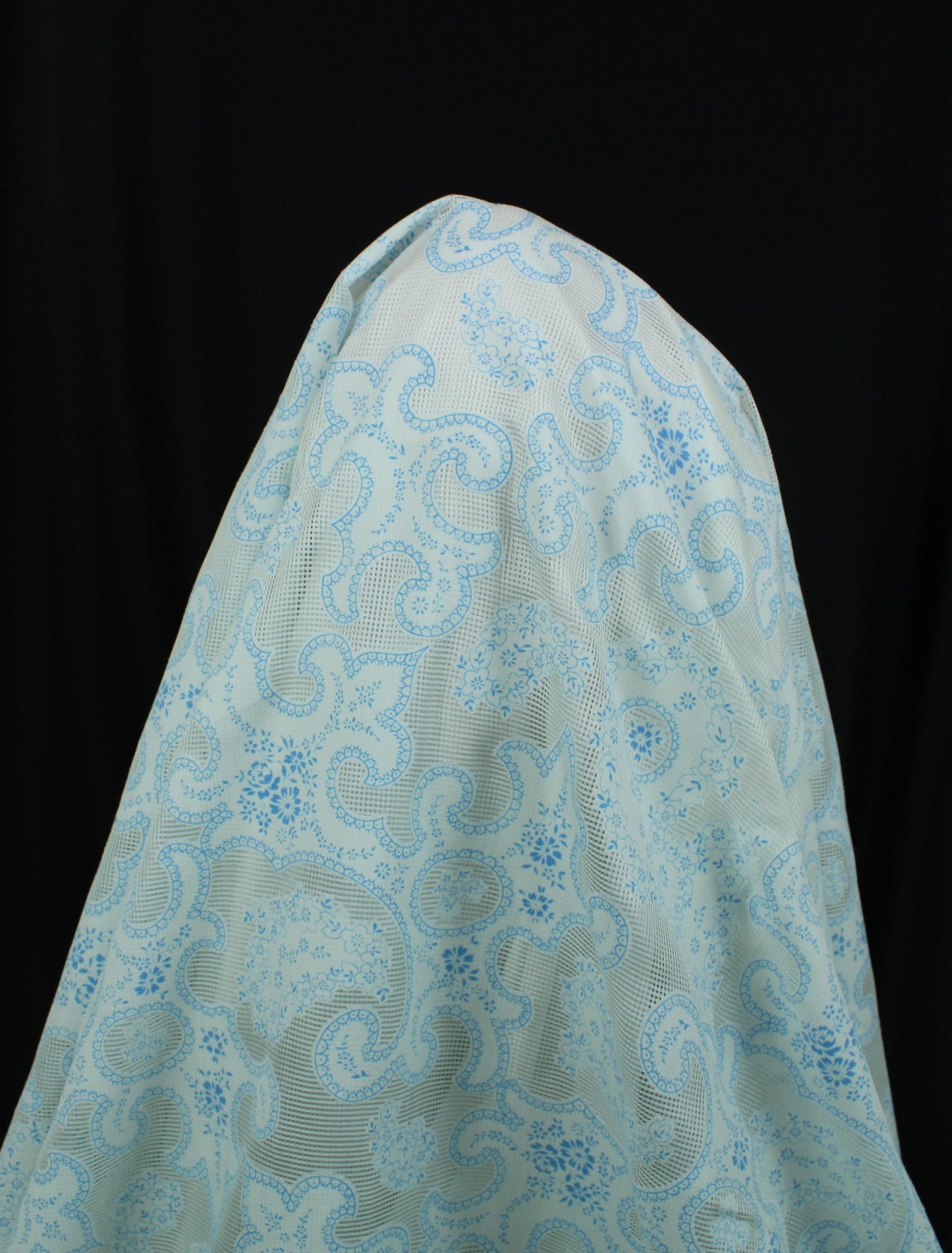 Tissu voile de soie et coton- imprimé arabesque - blanc et bleu ciel - photo 3/6 | So Tissus