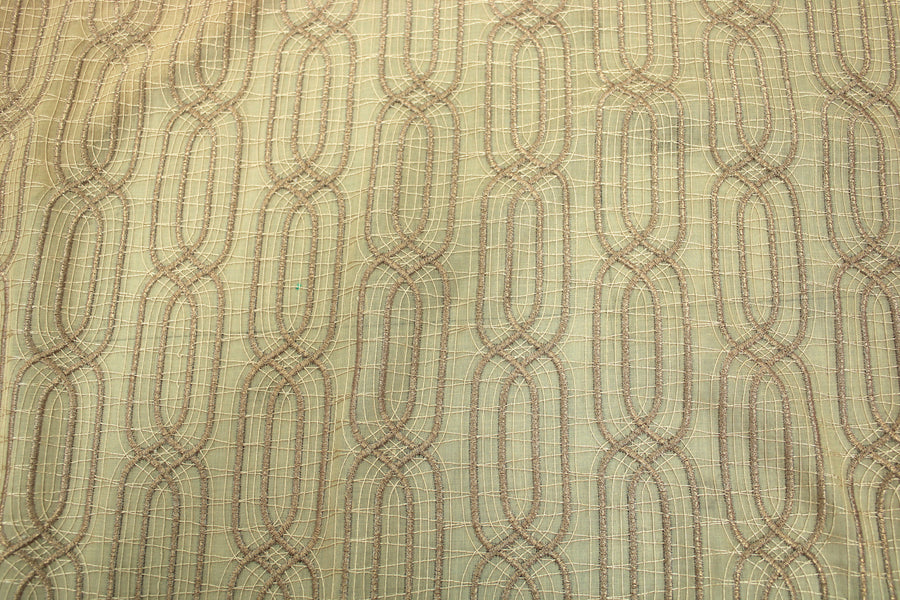 Tissu voile coton brodé - motif géométrique - couleur champagne