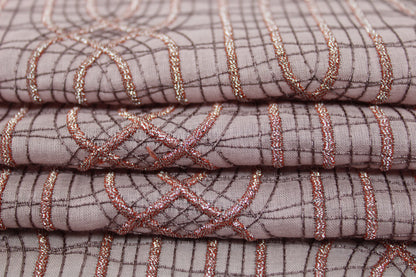 Tissu voile coton brodé - motif géométrique - vieux rose - photo 2/5 | So Tissus