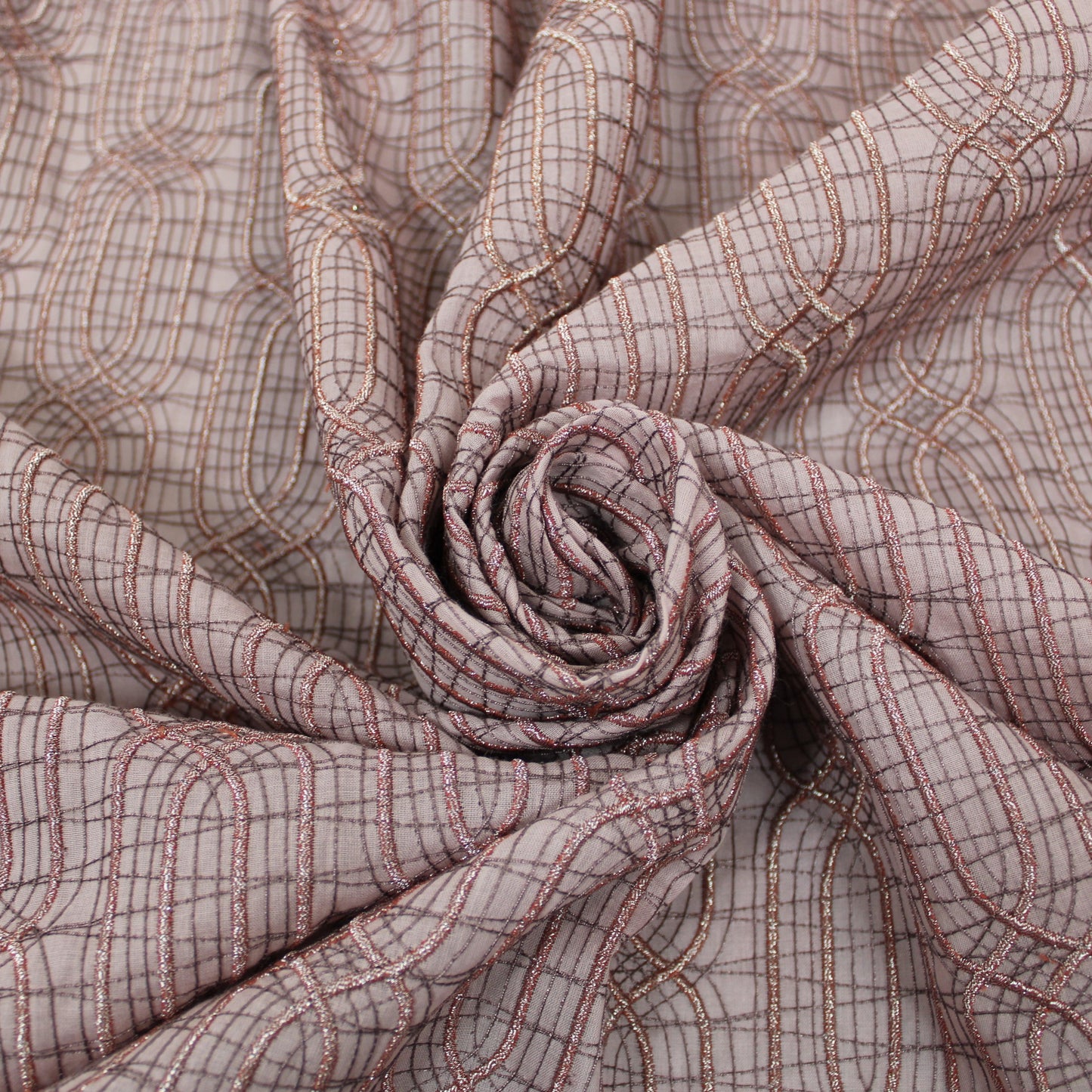 Tissu voile coton brodé - motif géométrique - vieux rose - photo 1/5 | So Tissus