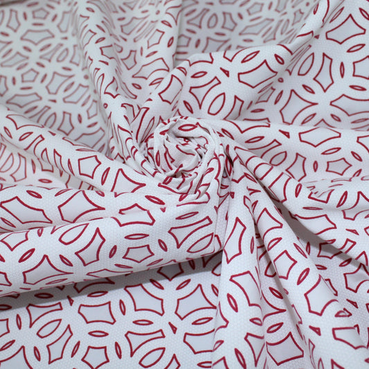 Tissu popeline de coton imprimé cercle - blanc et framboise - photo 1/5 | So Tissus