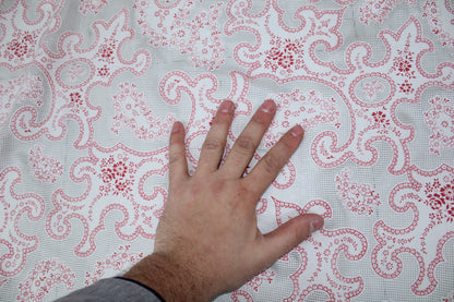 Tissu voile de soie et coton- imprimé arabesque - blanc et framboise - photo 5/5 | So Tissus