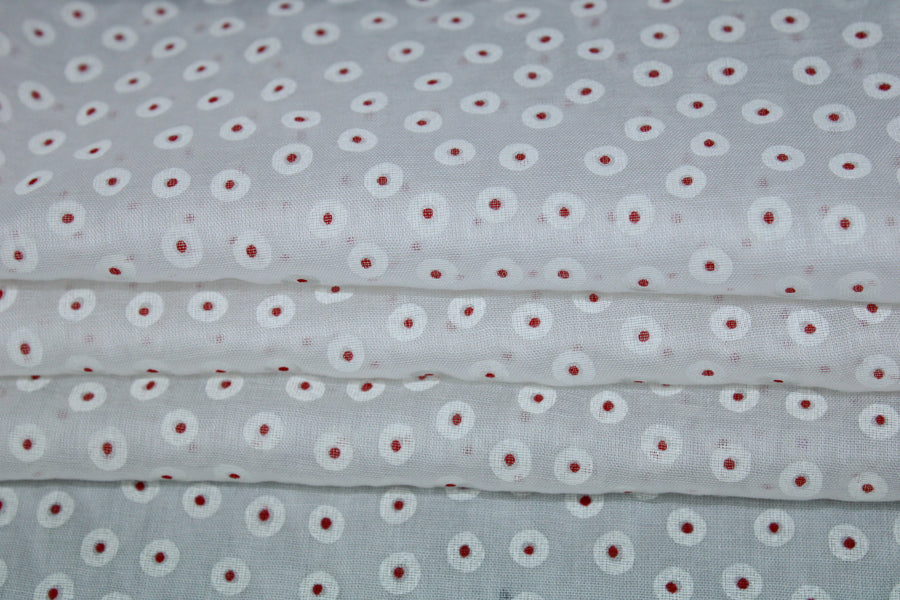 Tissu voile de coton - imprimé à pois - rouge et blanc