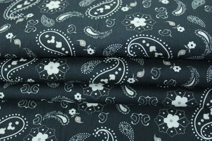 Tissu popeline coton - imprimé cachemire - ton gris noir - photo 2/5 | So Tissus