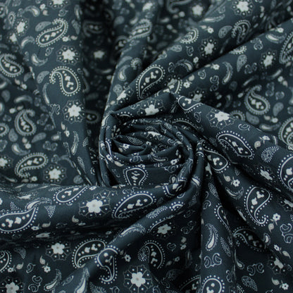 Tissu popeline coton - imprimé cachemire - ton gris noir - photo 1/5 | So Tissus
