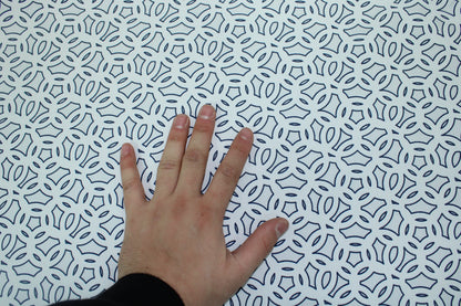 Tissu popeline de coton imprimé cercle - blanc et bleu - photo 4/5 | So Tissus