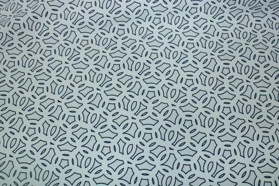 Tissu popeline de coton imprimé cercle - blanc et bleu