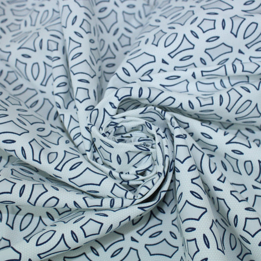 Tissu popeline de coton imprimé cercle - blanc et bleu - photo 1/5 | So Tissus