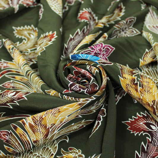Tissu crêpe de chine 100% soie - imprimé paons et fleurs - photo 1/5 | So Tissus