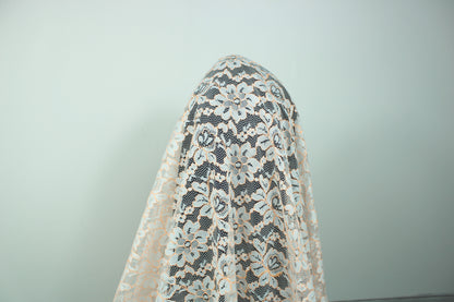 Tissu dentelle fleuri - blanche et orange fluo - photo 3/5 | So Tissus