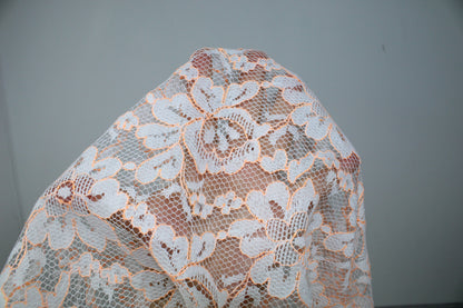 Tissu dentelle fleuri - blanche et orange fluo - photo 5/5 | So Tissus